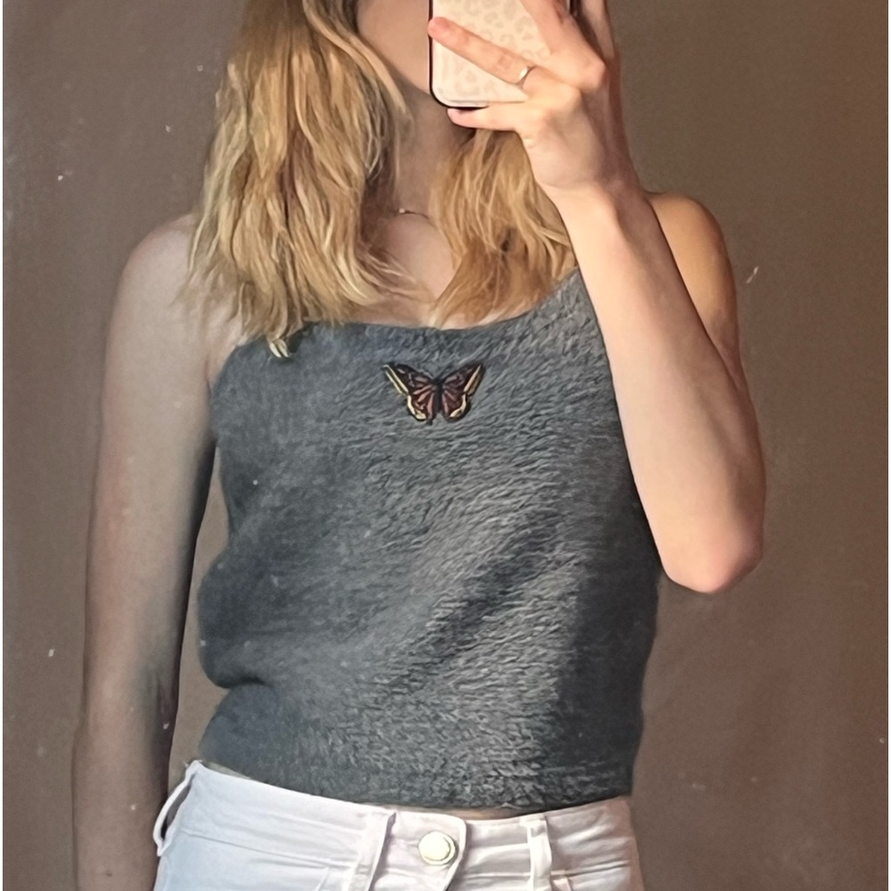 Grey fuzzy crop top